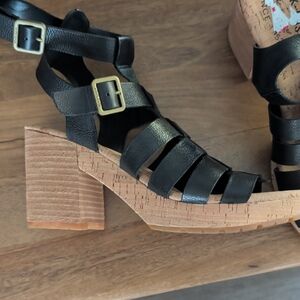 Kork-Ease Black Leather Sandals with Cork Heel